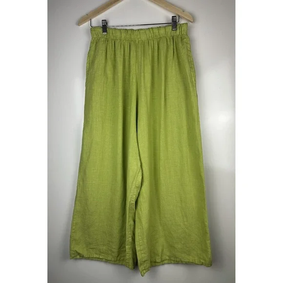 Bryn Walker 100% Linen Wide Leg Pull-On Pant Stretch Lagenlook Green Size Medium - Picture 2 of 12
